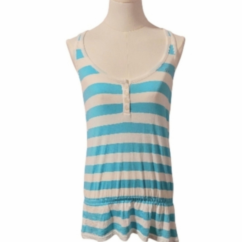 NWT Aeropostale Stretch Aqua White Striped Knitted Tank Top Size Small